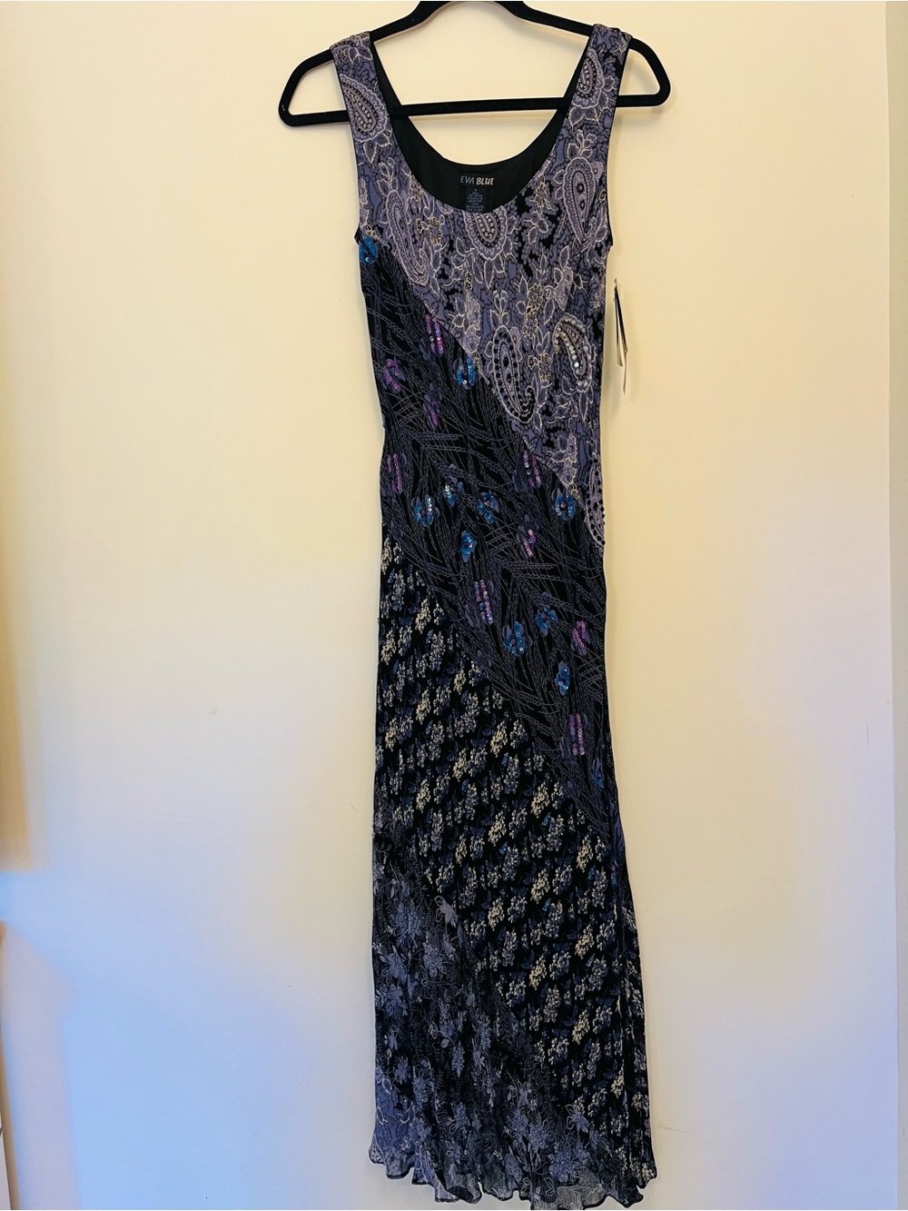 Cleo Blue Black & Purple Patterned Maxi Dress